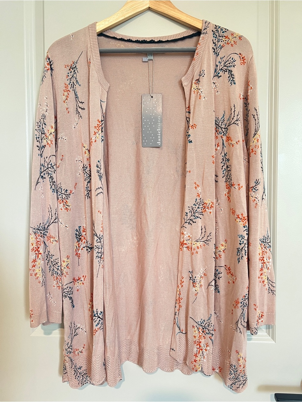 Daniel Rainn Dusty Rose Knit Cardigan with Delicate Floral Trim